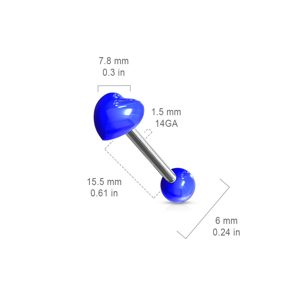 Heart Acrylic Top 316L Surgical Steel 14g Barbell size chart