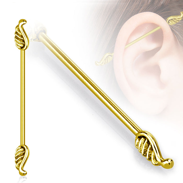 Gold Angel Wings Industrial Barbell