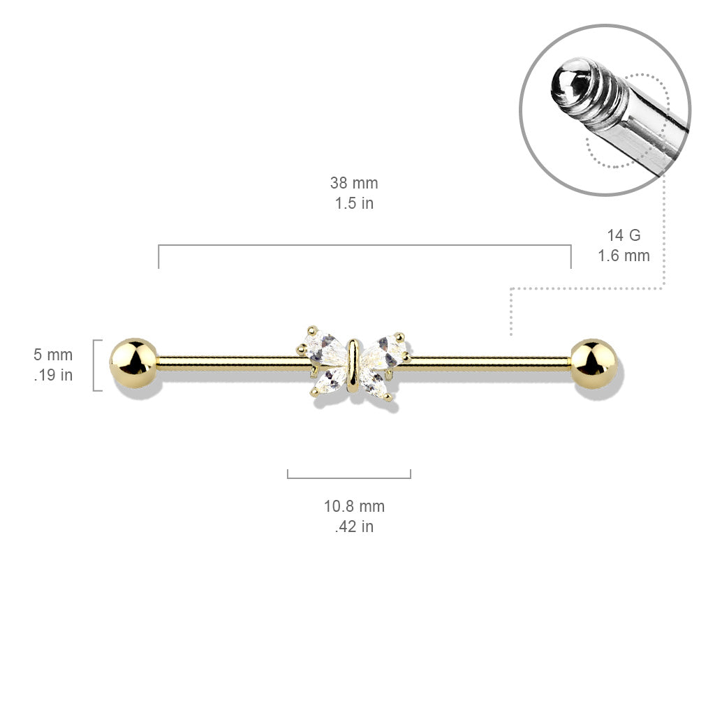 Tear Drop And Marquise CZ Butterfly 316L Surgical Steel Industrial Barbell size chart