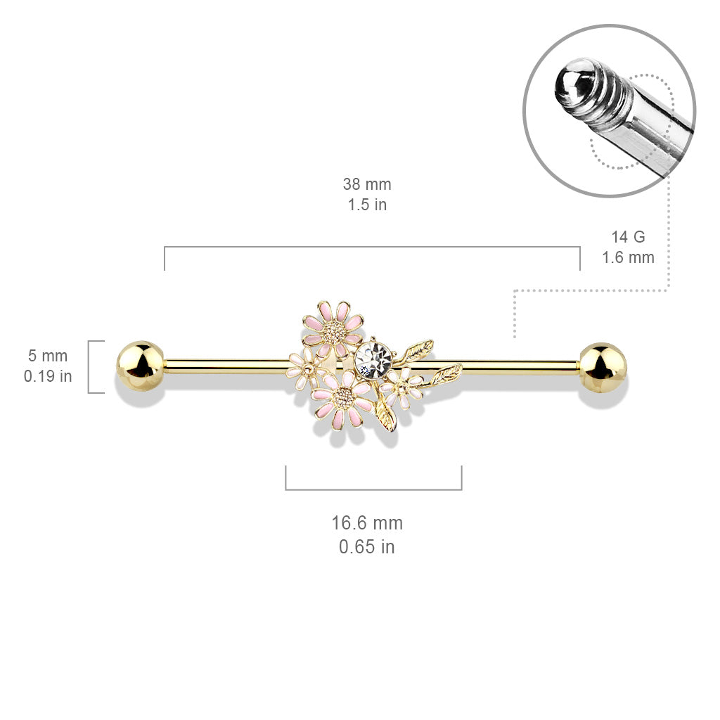 CZ Flower Bouquet Industrial Barbell size chart