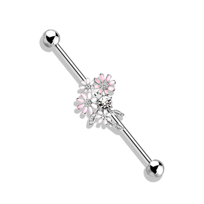 CZ Flower Bouquet Industrial Barbell