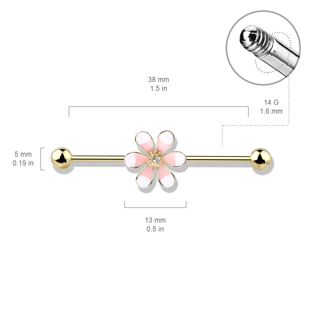 Two-Tone Enamel Flower Industrial Barbell size chart