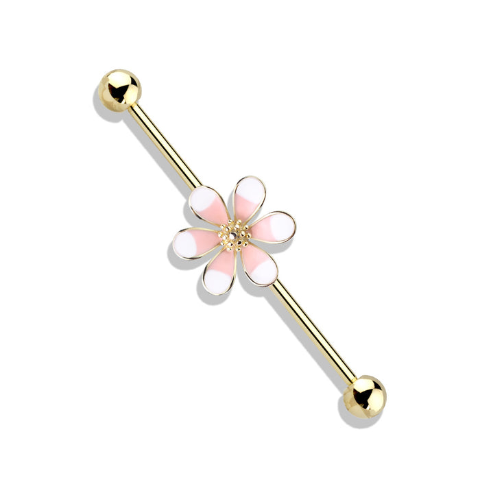 Two-Tone Enamel Flower Industrial Barbell