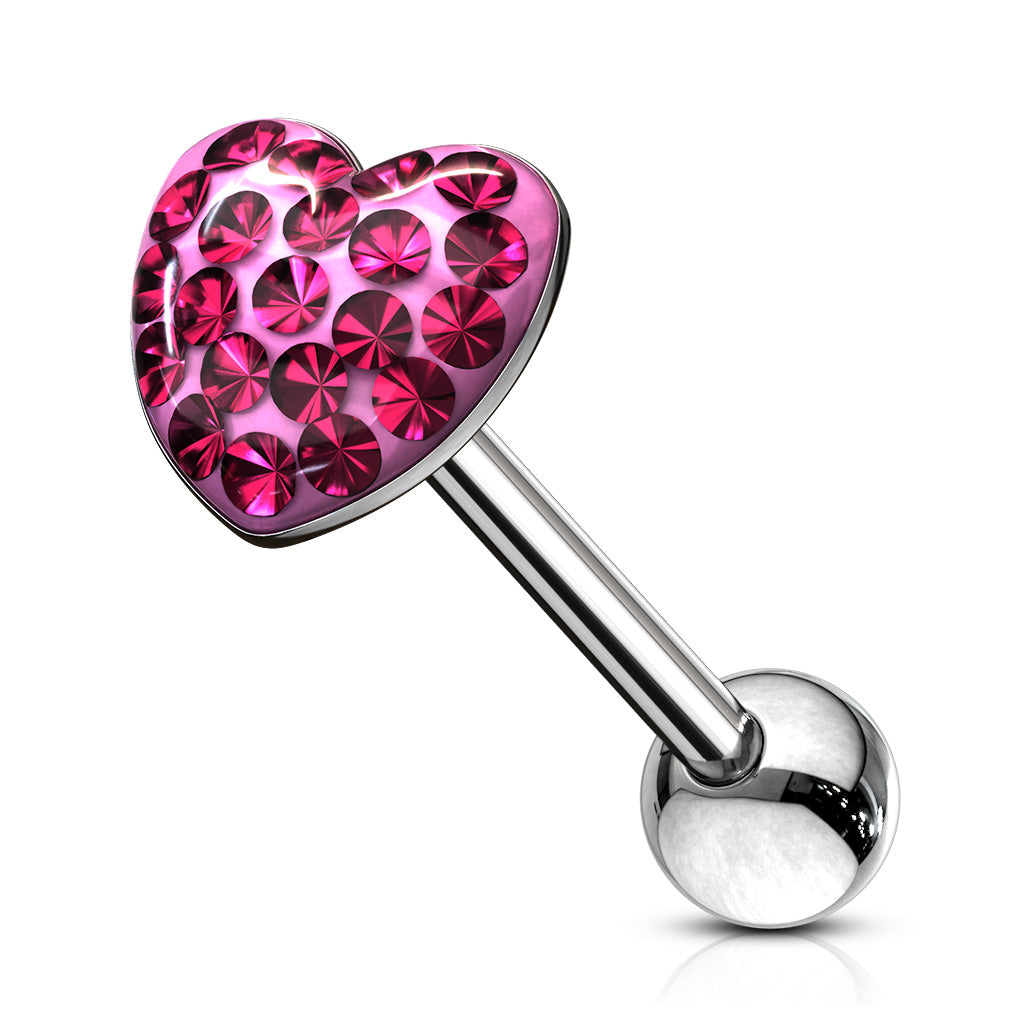 Crystal Heart Tongue Barbell - Pink