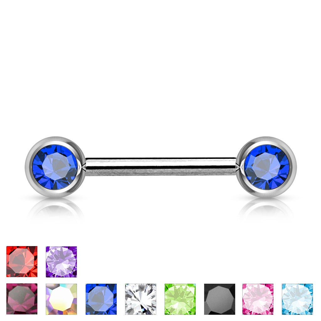 Double Front Facing Gem 316L Surgical Steel Barbell/Nipple Bar - all colors