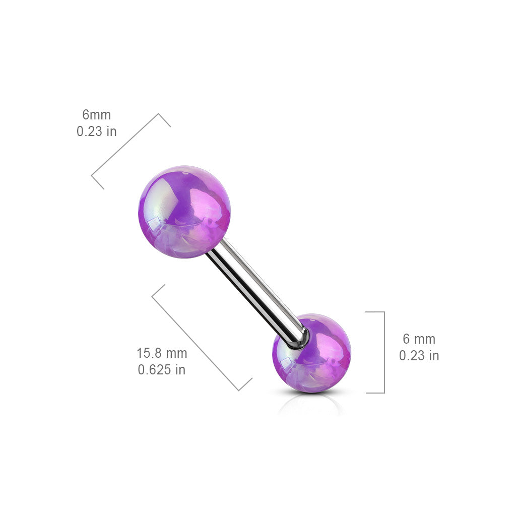 Metallic AB Coating Balls Over 316L Surgical Steel Barbells size chart