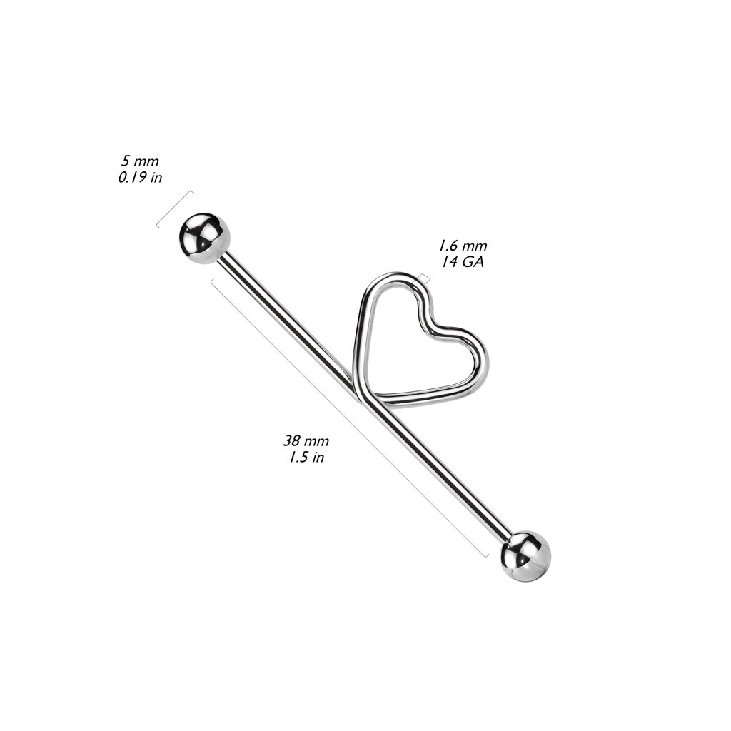 Heart Loop Industrial Barbell 316L Surgical Steel size chart