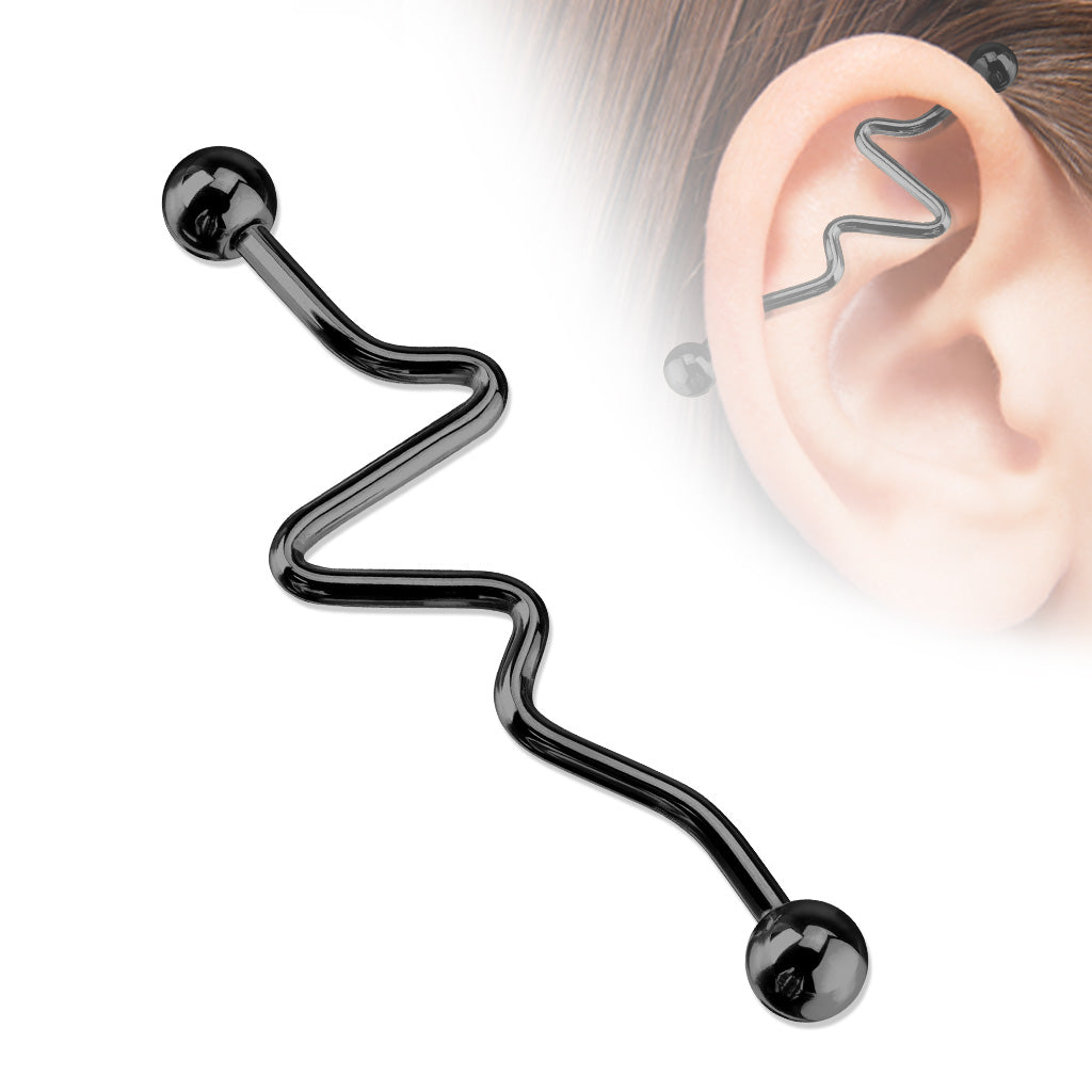 Zig Zag Bar IP Over 316L Surgical Steel Industrial Barbells - Black