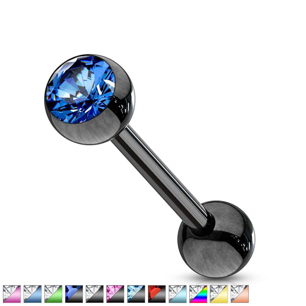Press Fit Gem Ball Top PVD Over 316L Stainless Steel Barbells for Tongue, Tragus and more - all colors
