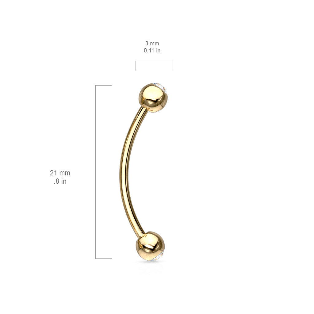 316L Surgical Steel Curved Barbell with Gemmed Ends for Snake Eye Piercings and More size chart