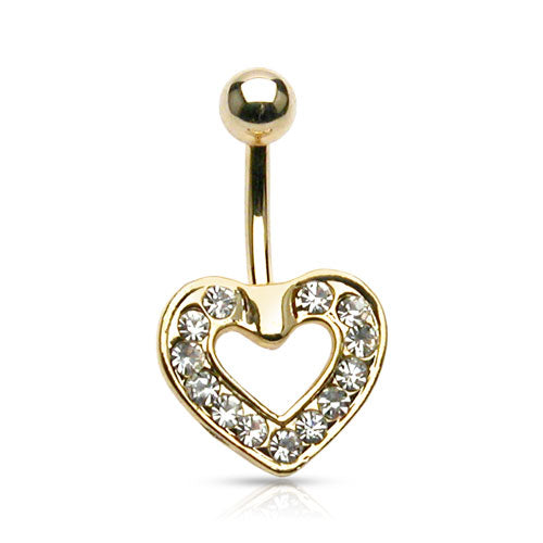 316L Surgical Steel Pave Heart Dangle Belly Button Ring