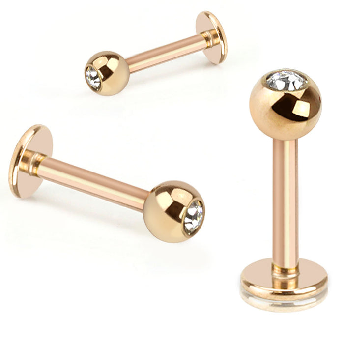 Press Fit Stone Ball Rose Gold Plated 316L Surgical Steel Labret Stud