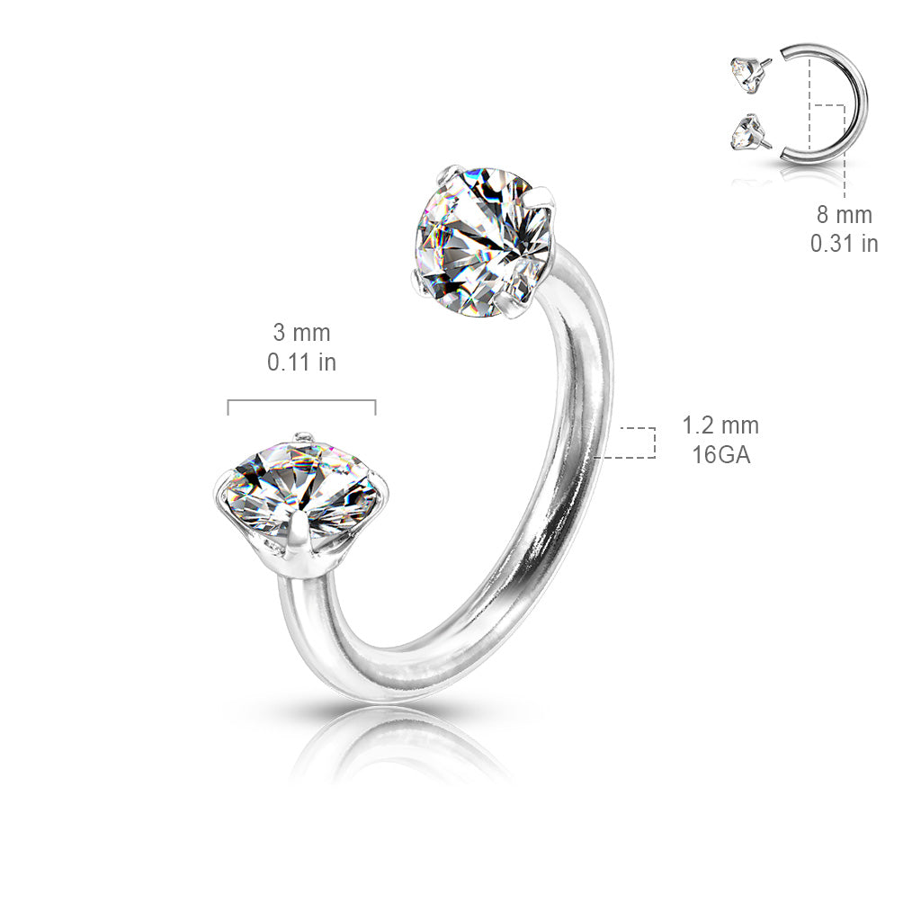 Prong Set Round CZ Internally Threaded 316L Surgical Steel Circular Barbell/Horseshoe size chart