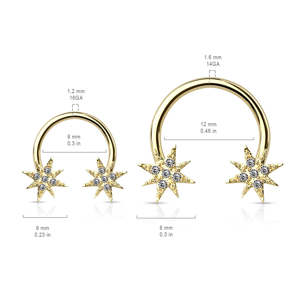 Crystal Paved Starburst Ends 316L Surgical Steel Circular Barbell/Horseshoe size chart