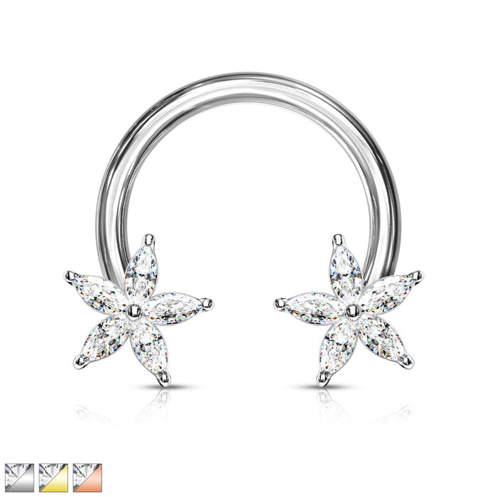 CZ Flower Ends 316L Surgical Steel Circular Horseshoe