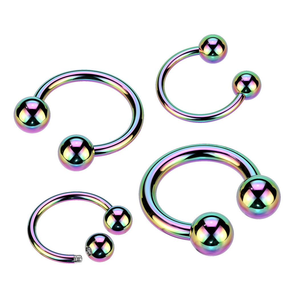 10PC Rainbow Titanium IP Over 316L Surgical Steel Circular Barbell Package - all colors