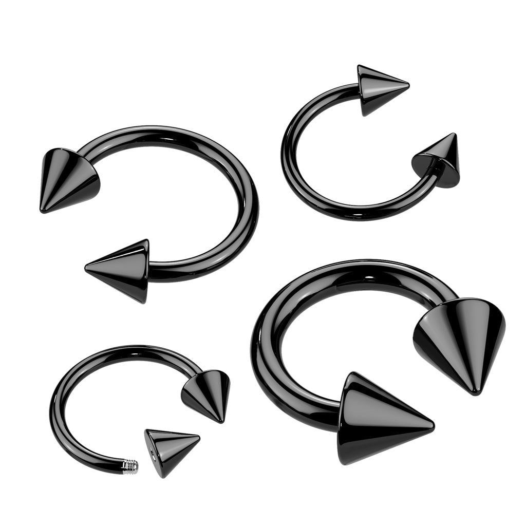 10PC Black Titanium IP Over 316L Surgical Steel Circular Barbell with Spikes Package - all colors
