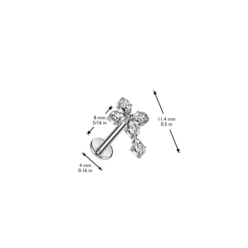 316L Surgical Steel Threadless Push In Flat Back Stud With CZ Celtic Cross Top size chart