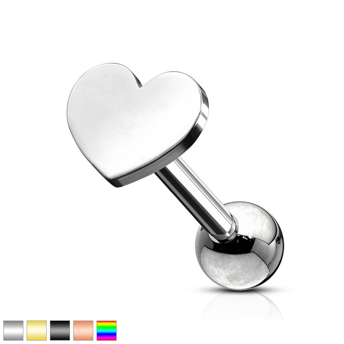 Flat Heart Top 316L Surgical Steel Cartilage And Tragus Barbell Studs