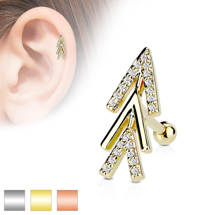 CZ Micro Paved Chevron Arrow 316L Surgical Steel Cartilage Tragus Barbell Stud