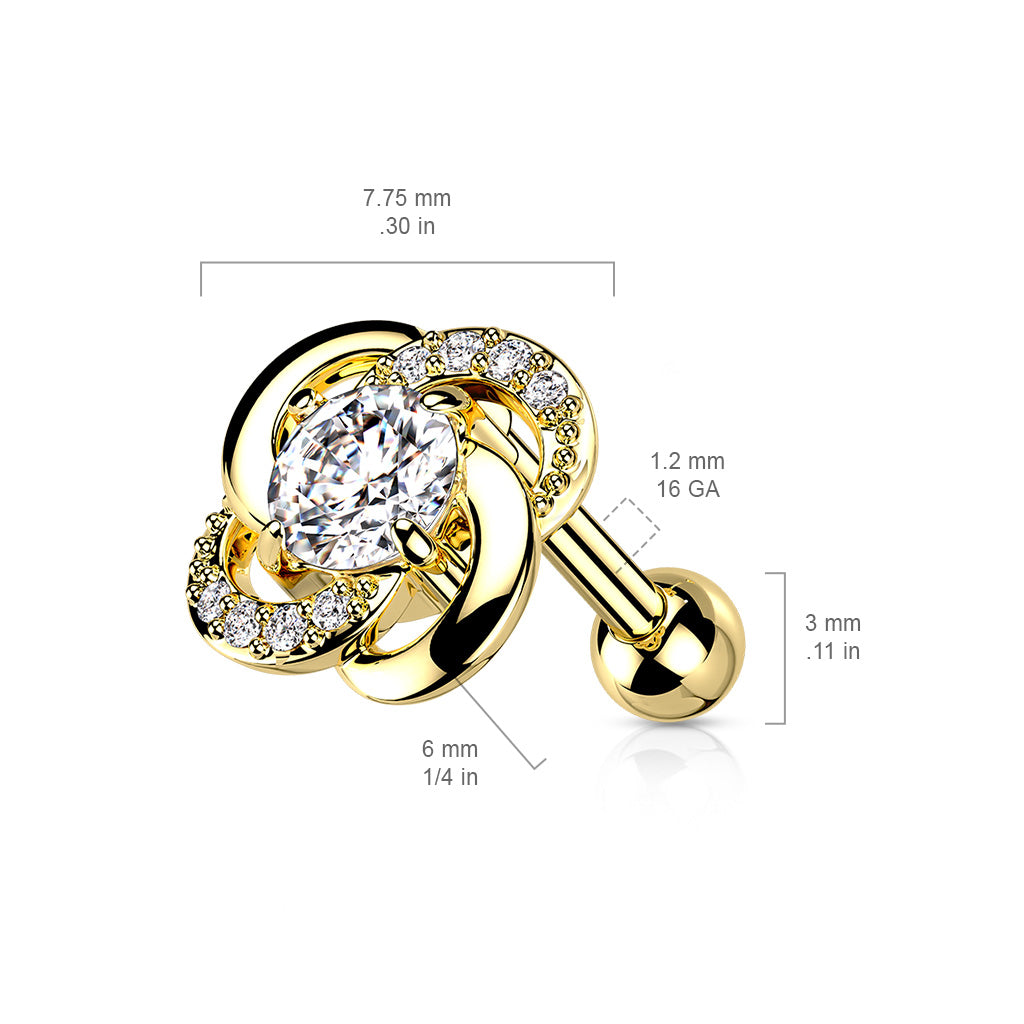 Paved CZ Flower with CZ Center 316L Surgical Steel Cartilage, Tragus Barbell Studs size chart