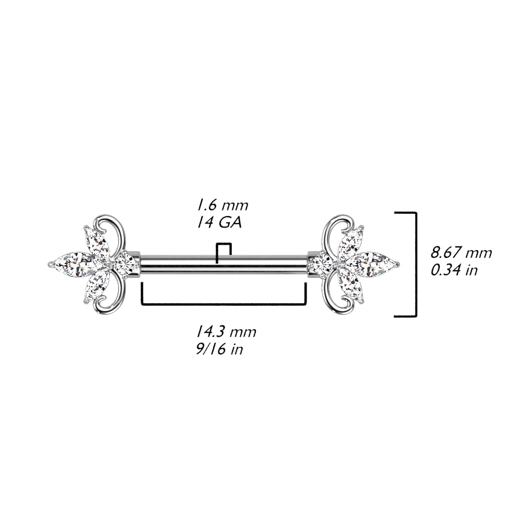 Double Heart Three Marquise CZ 316L Surgical Steel Nipple Barbell Ring size chart
