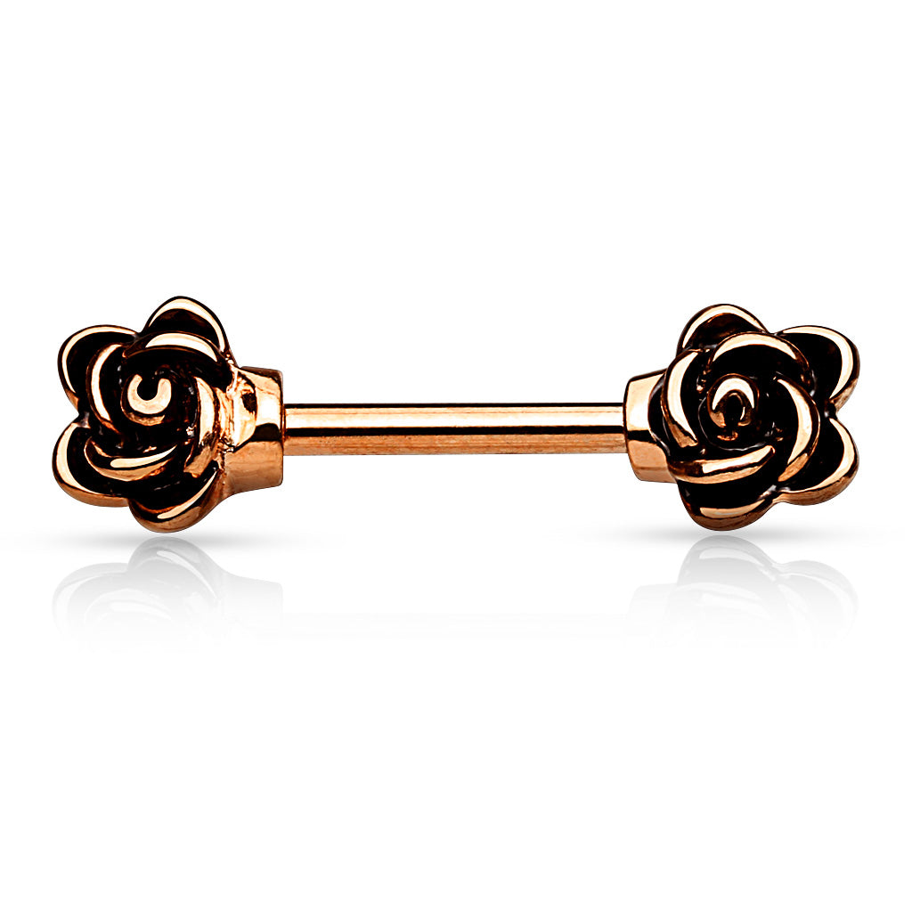 Casted Flower Ends 316L Surgical Steel Nipple Bar - Rose Gold