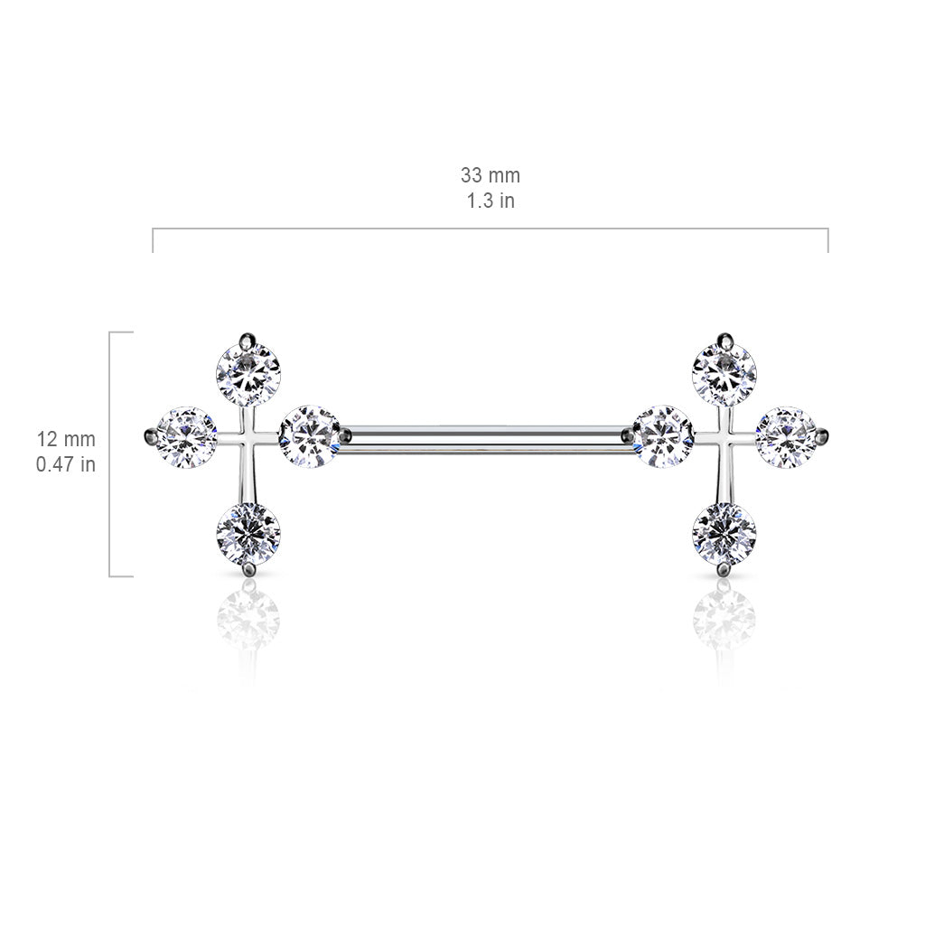CZ Cross Ends 316L Surgical Steel Nipple Barbell Rings size chart