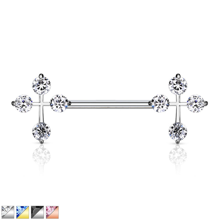 CZ Cross Ends 316L Surgical Steel Nipple Barbell Rings