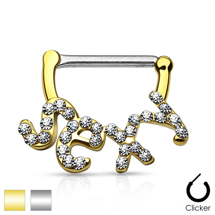 Crystal Paved "Sexy" 316L Surgical Steel Nipple Clicker