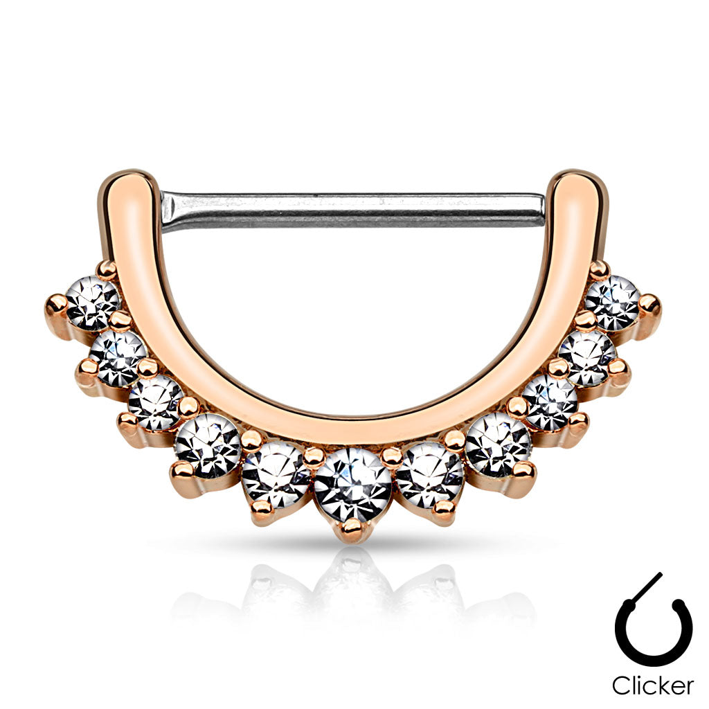 Lined Cz Set 316L Surgical Steel Nipple Clicker - Rose Gold/Clear