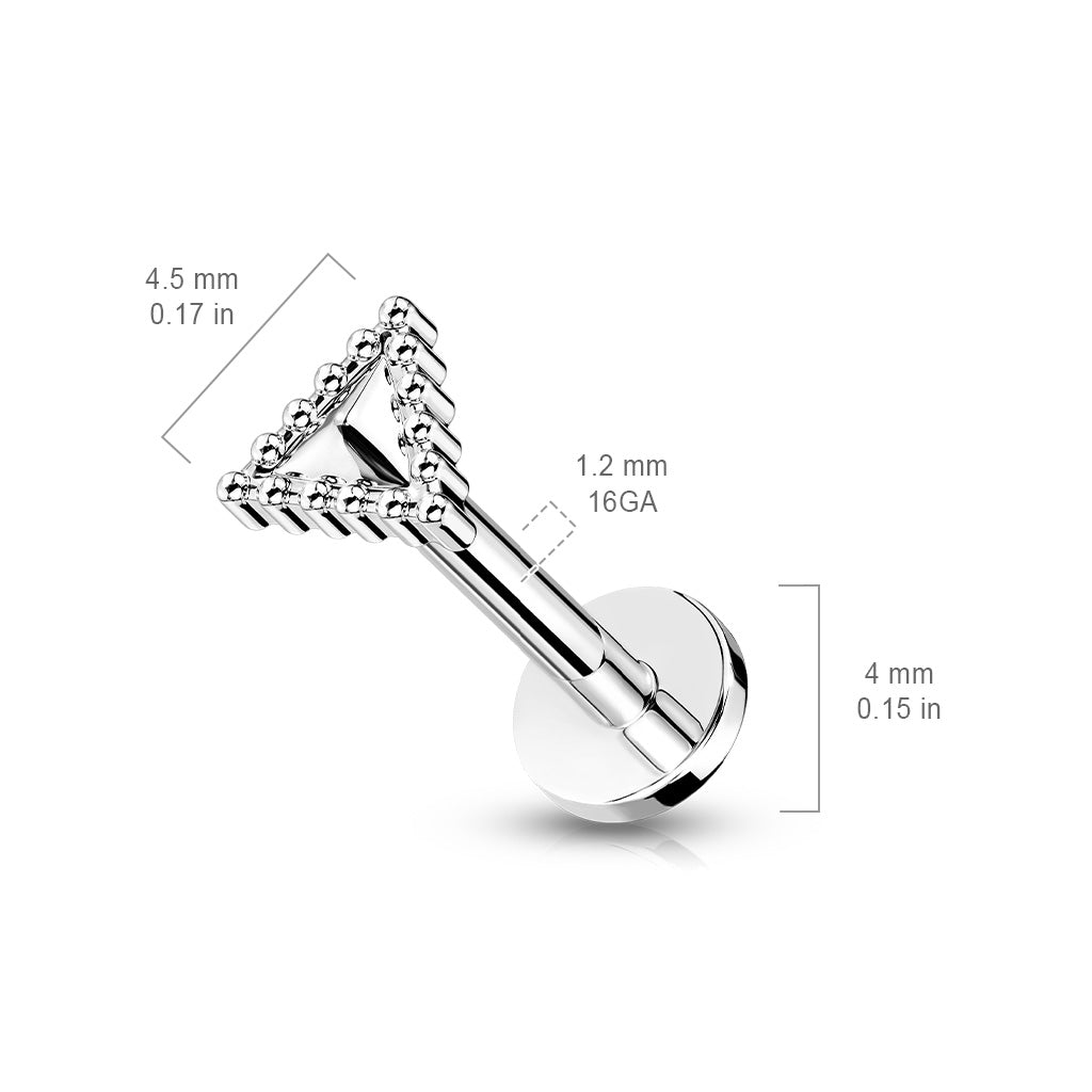 316L Internally Threaded Flat Back Labret with Beaded Edge Triangle Top size chart