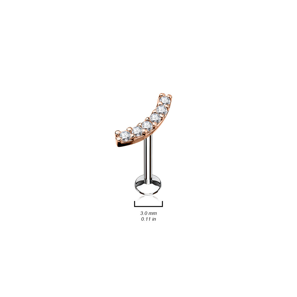 Lined CZ Curve Top 316L Surgical Steel Internally Threaded Labret,Monroe, Cartilage Studs size chart
