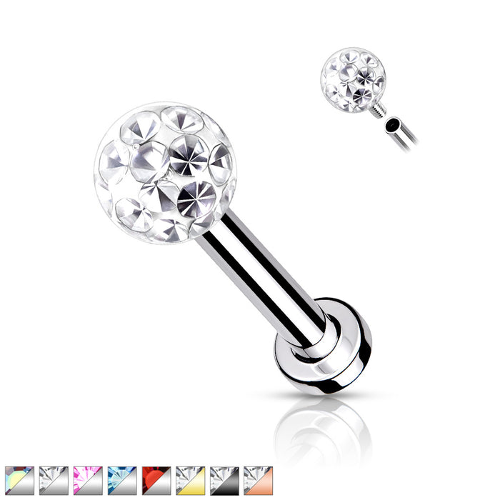 Epoxy Covered Crystal Ball Top Internally Threaded 316L Steel Flat Back Studs