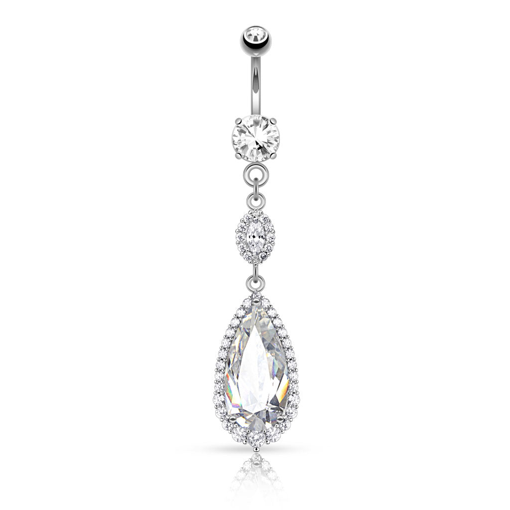 Teardrop CZ Chandelier Belly Ring
