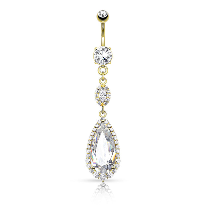 Teardrop CZ Chandelier Belly Ring