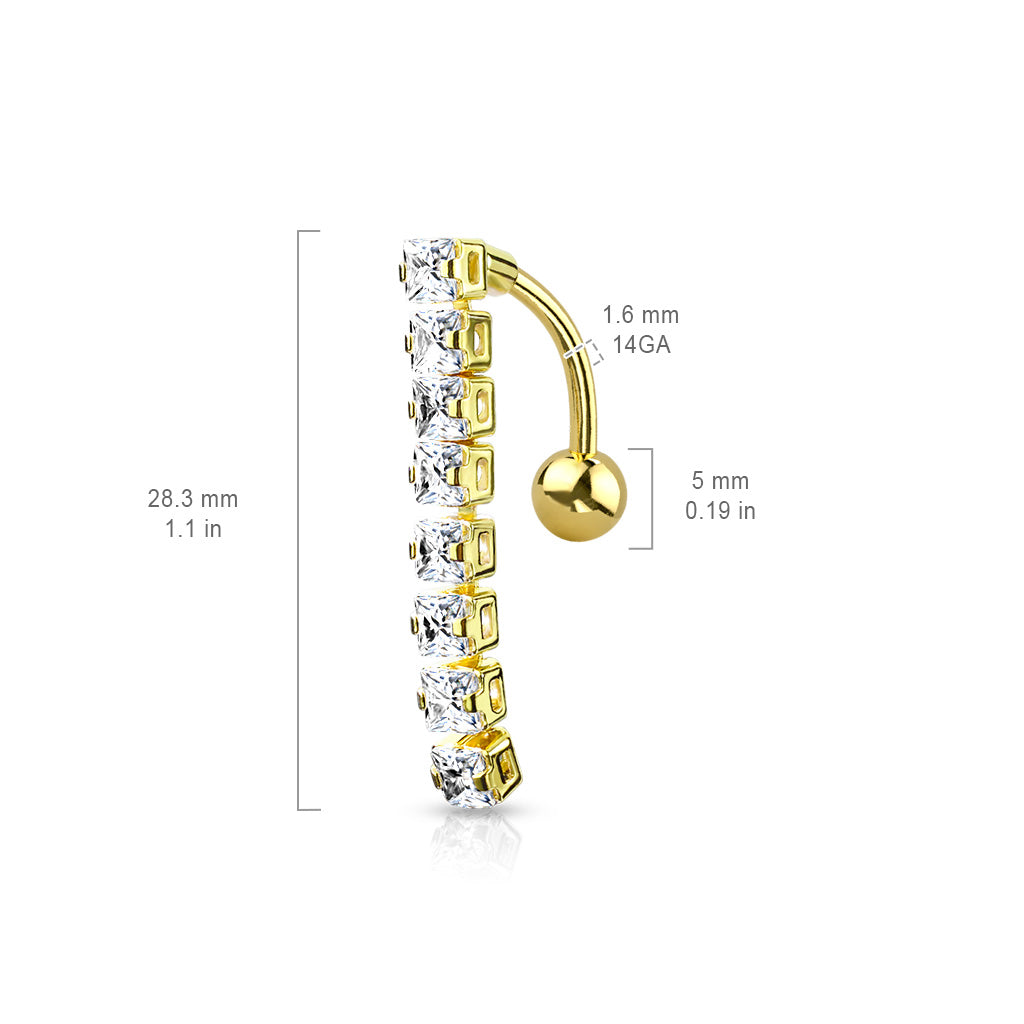 316L Surgical Steel 8 Square CZ Top Drop Belly Button Ring size chart