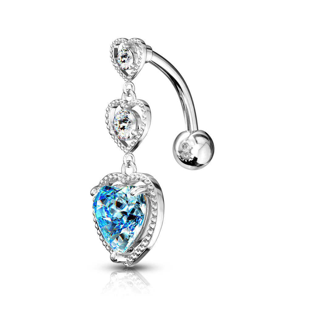 Triple Heart CZ Drop Belly Ring