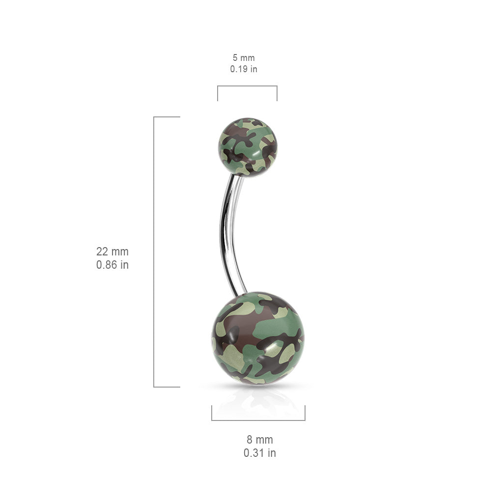 Camouflage Printed Balls Acrylic Navel Ring size chart