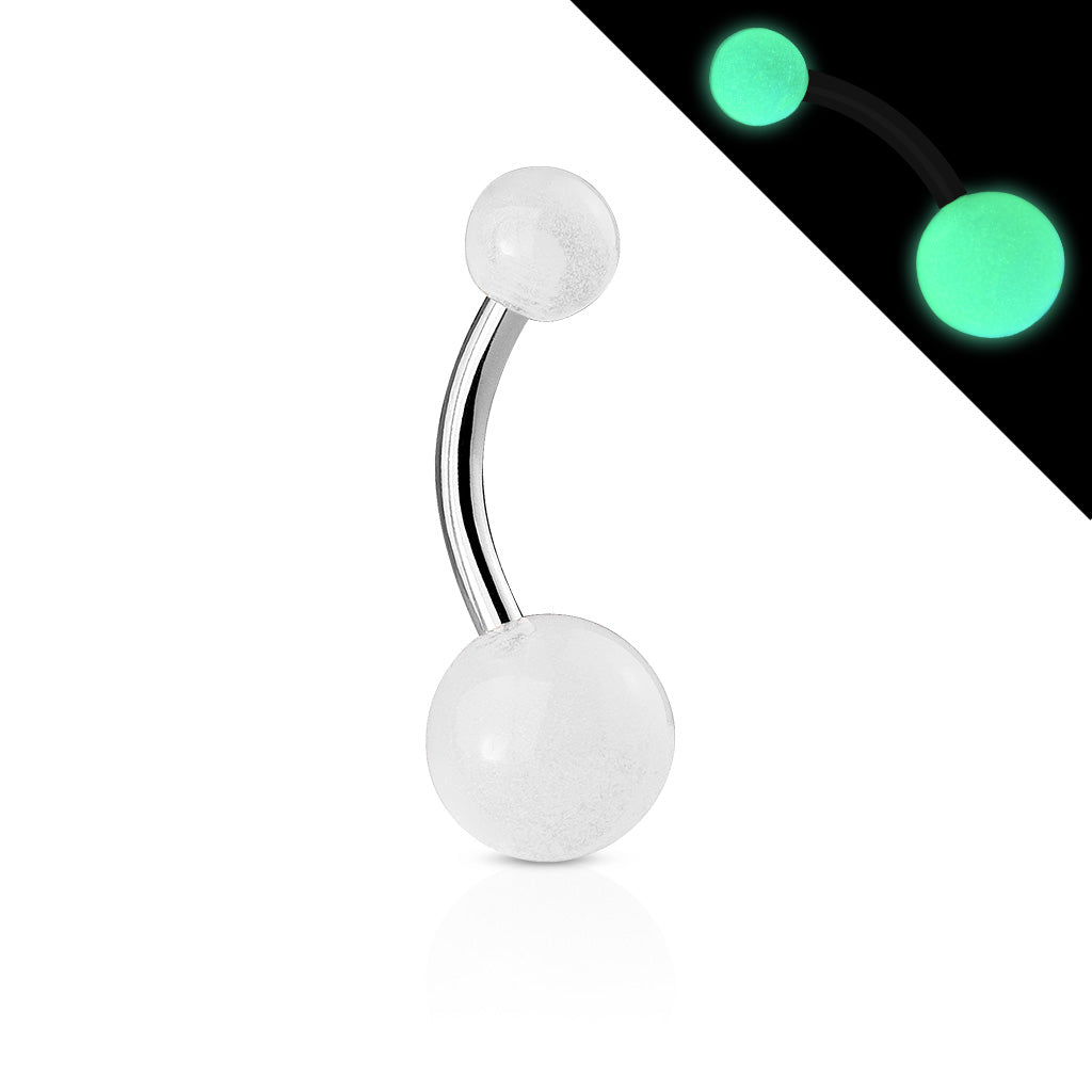 316L Surgical Stainless Steel Navel Rings With Glow In The Dark Balls - White