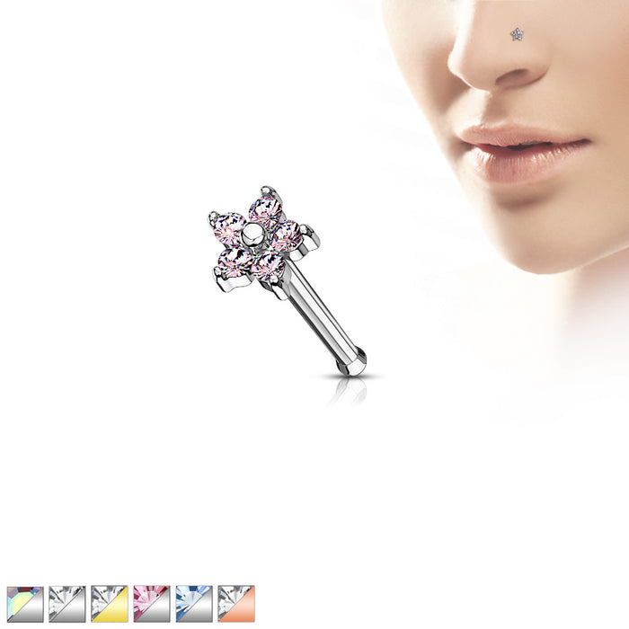Five CZ Flower Top 316L Surgical Steel Nose Stud Rings