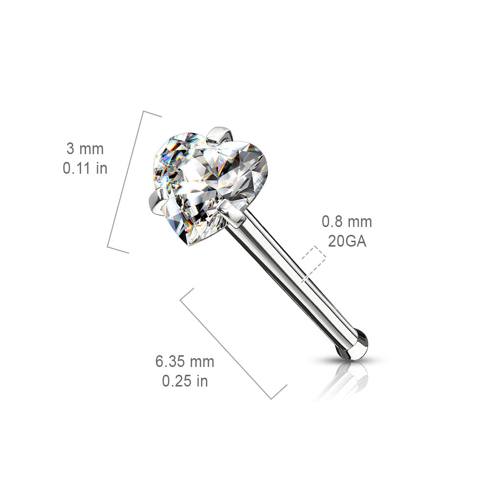 Prong Set Heart CZ Top 316L Surgical Steel Nose Bone Stud Rings size chart