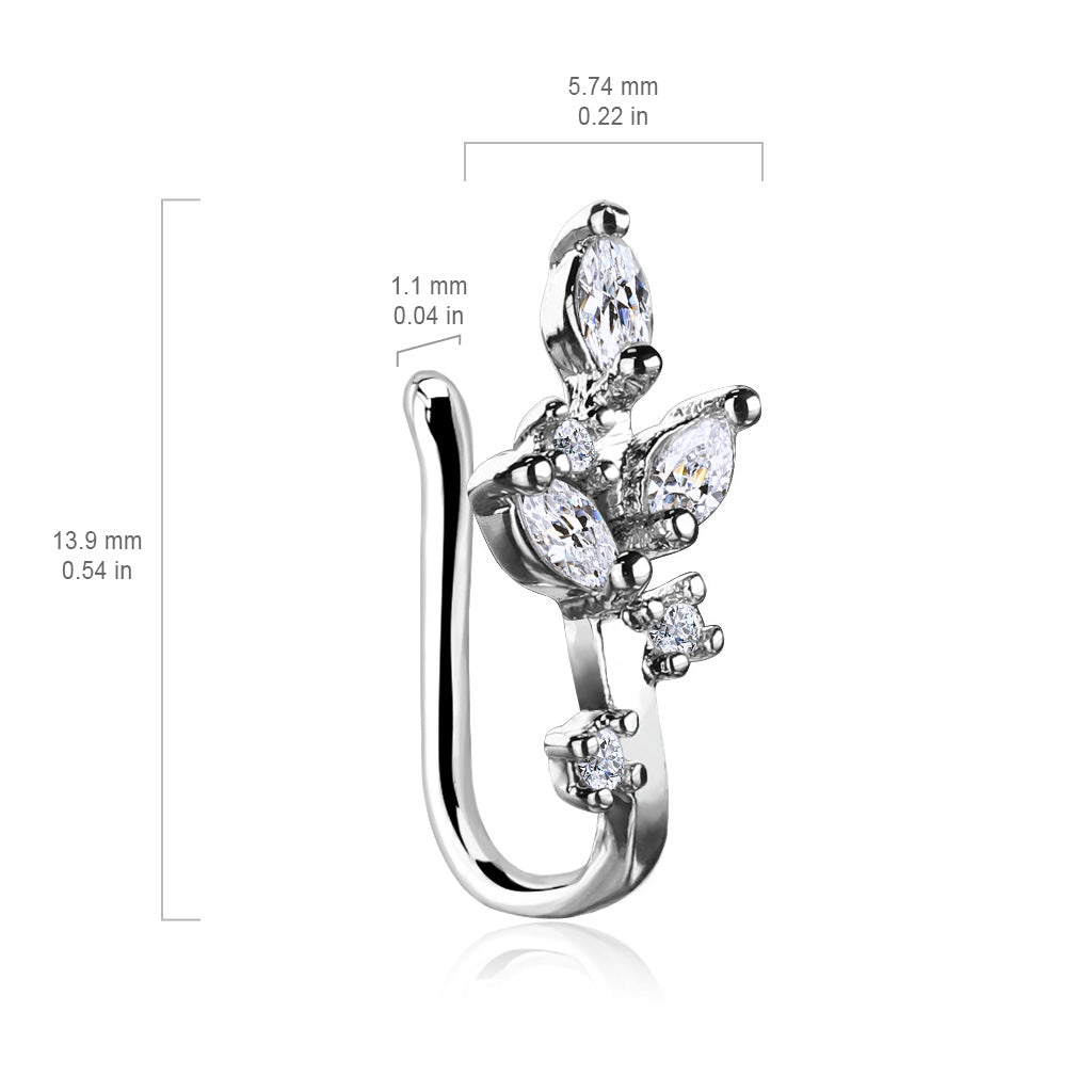 Marquise CZ Vine Non Piercing Nose/Ear Clips size chart