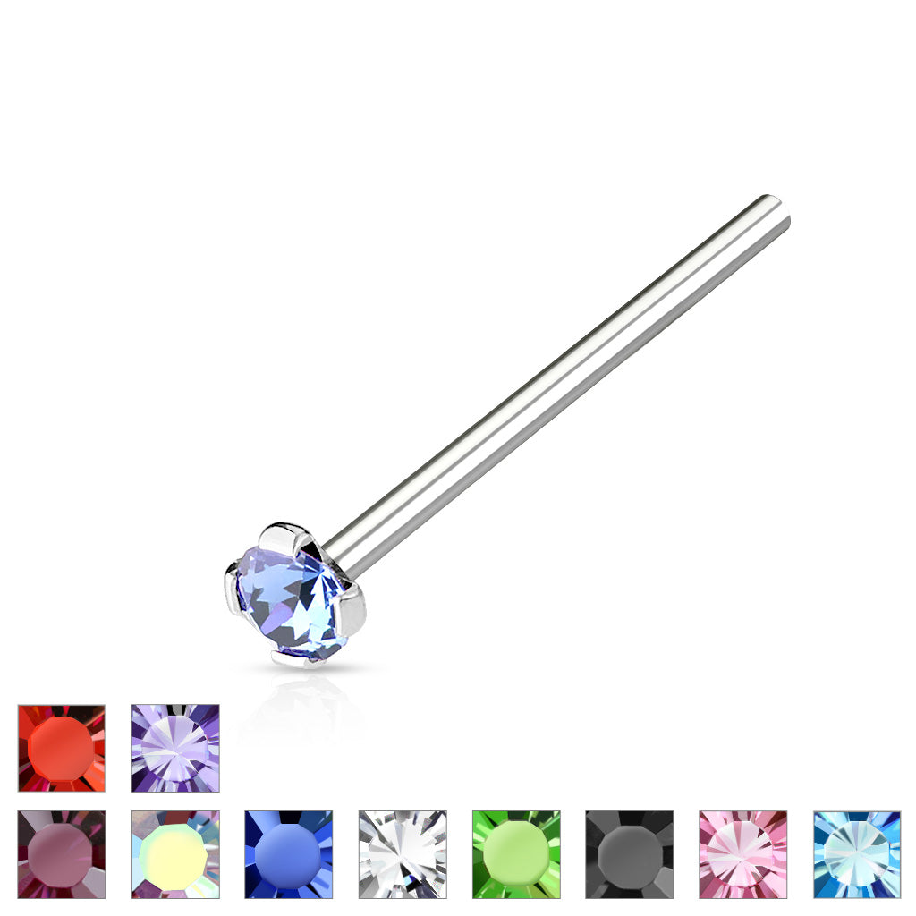 Round 2mm Prong Set CZ Top 316L Surgical Steel Fish Tail Nose Ring - all colors
