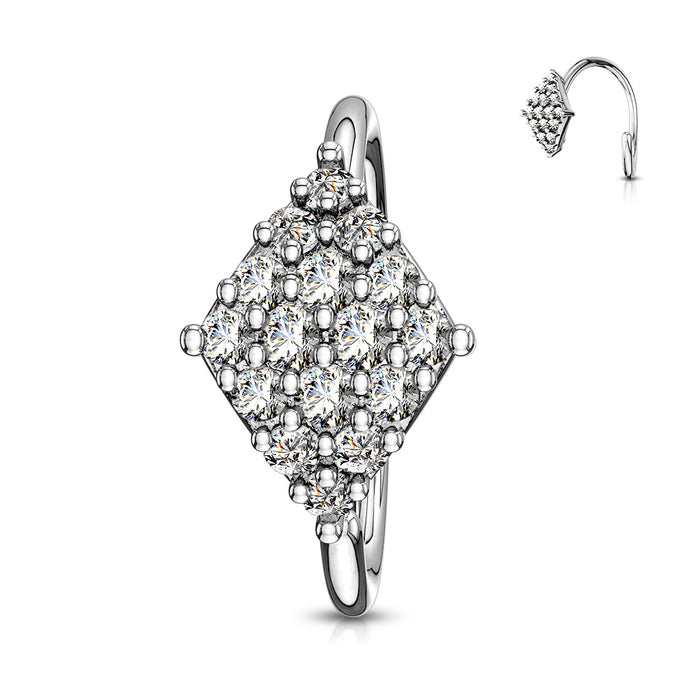 CZ Paved Diamond Shaped Bendable Nose And Cartilage Hoop Rings
