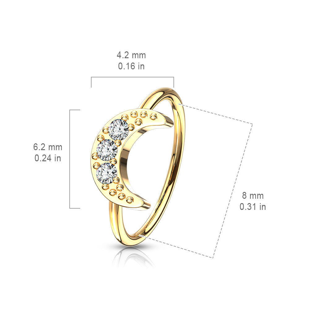 CZ Paved Crescent Moon Bendable Hoop size chart