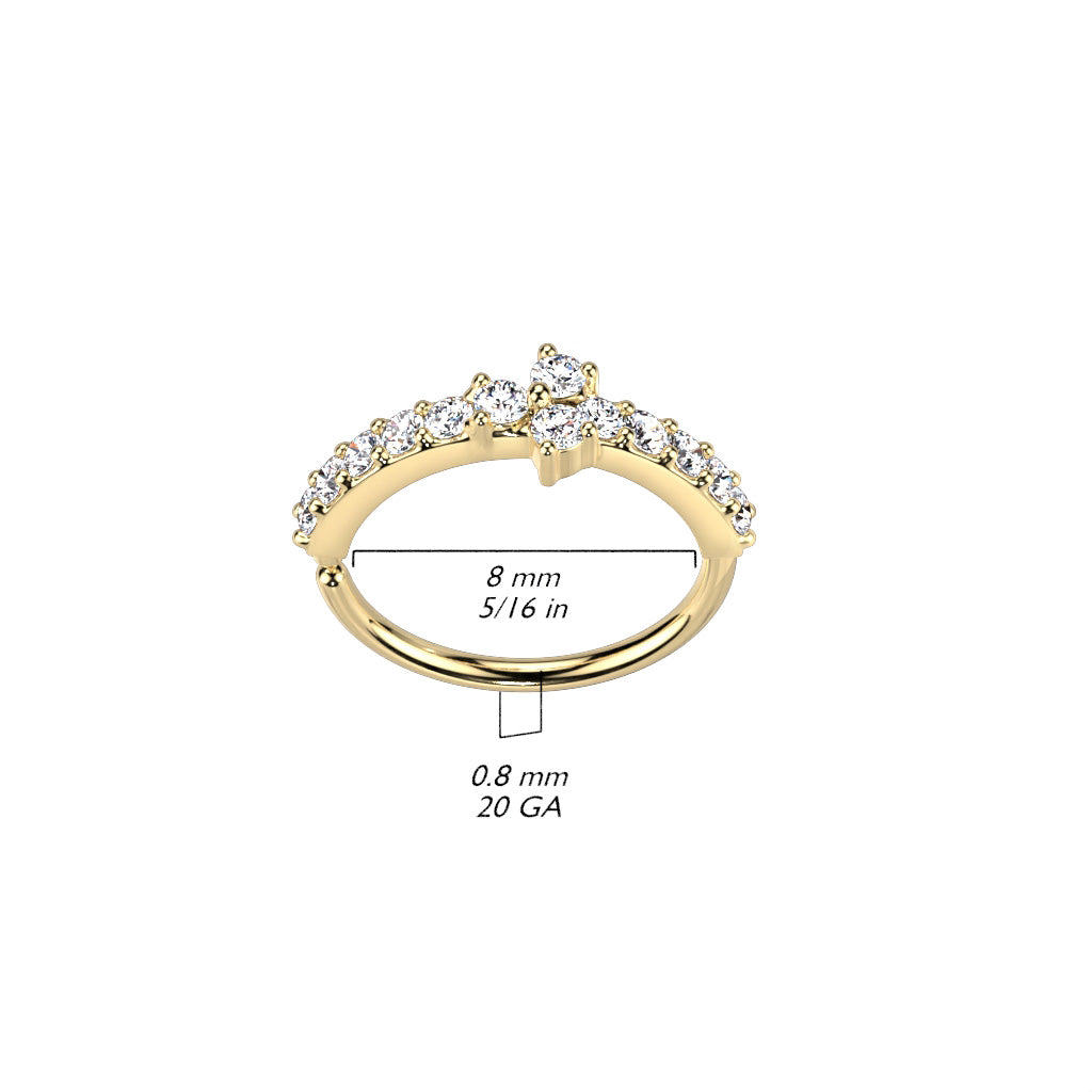 Triple CZ Triangle Center With CZ Paved Sides Bendable Hoop size chart