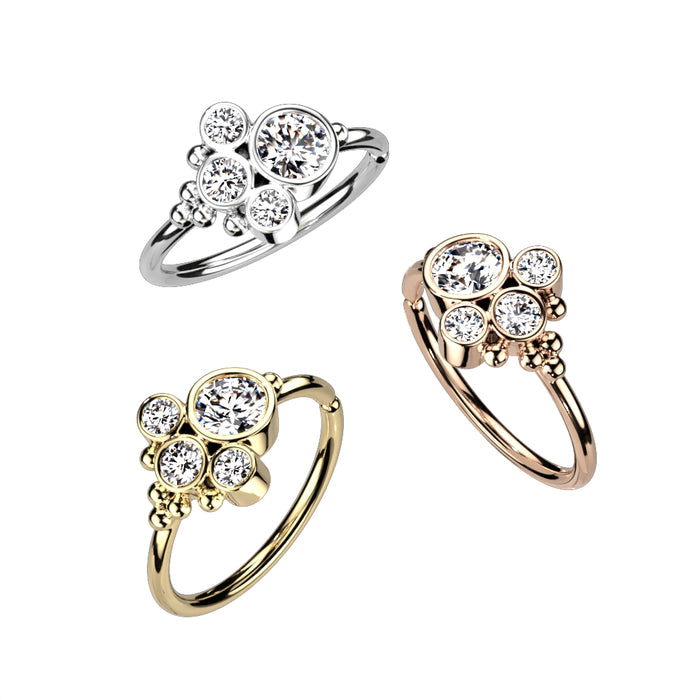 Round CZ And Ball Cluster Bendable Hoop