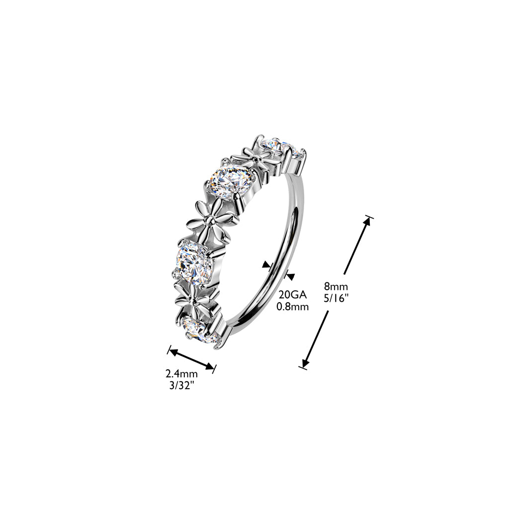 Flower In Between Prong Set CZ Bendable Nose Hoop size chart