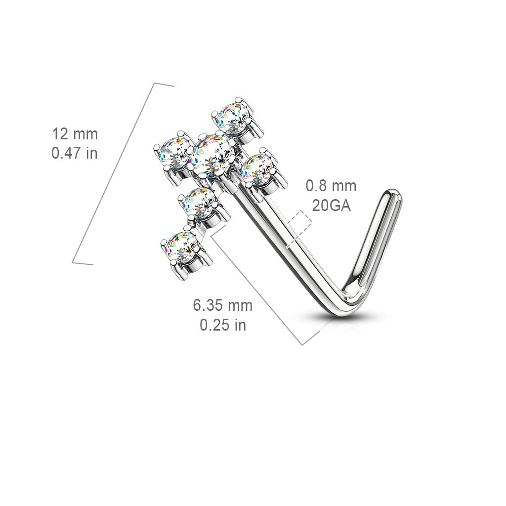 CZ Cross 316L Surgical Steel L Bend Nose Stud Rings size chart